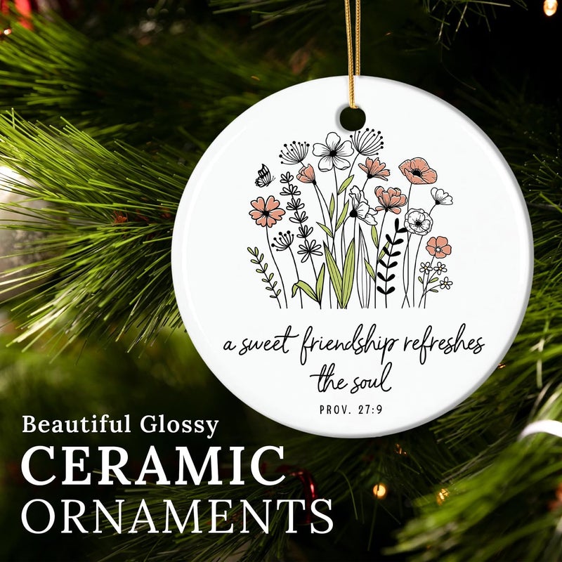 HEXMOZ Friend Ornament - Christian Friendship Gifts for Women, Best Friend Religious, Inspirational Bible Verse Proverbs 27:9 - A Sweet Friendship Refreshes The Soul Scripture - Christmas Ornament - Image 5